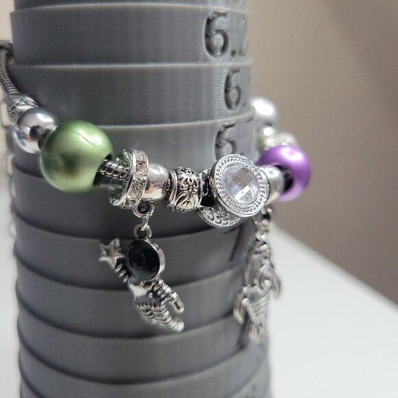 NWT Pandora Style Charm Bracelet Space Rocket Astronaut Enameled Charms Medium - Picture 12 of 12